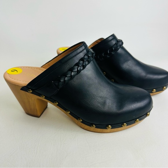 Report Womens Union Studded Mules Leather Slip on Clogs Block Heel Black Sz 9 - Picture 10 of 10